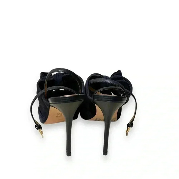 Tory Burch Eleanor 105mm Suede Bow Knot Heeled Sandals in Navy Blue Size 8.5 - Picture 8 of 9